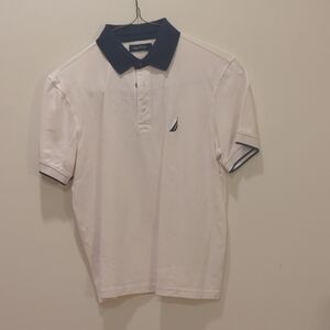 Nautica White and Blue Polo Shirt Classic Style